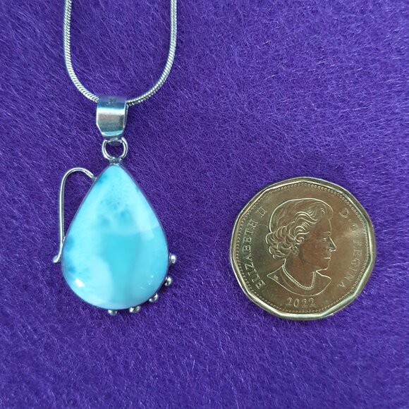 Beautiful Vintage 925 Sterling Silver Natural Larimar Statement Pendant Necklace - Picture 5 of 13